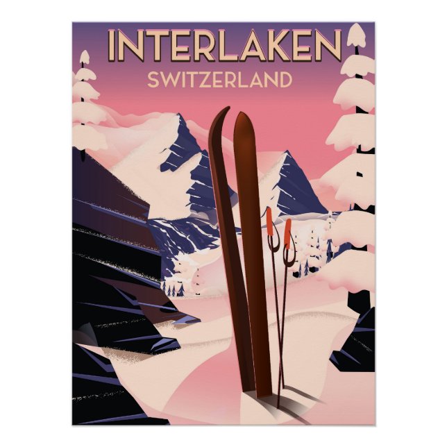 Interlaken Suisse poster voyage ski. (Devant)