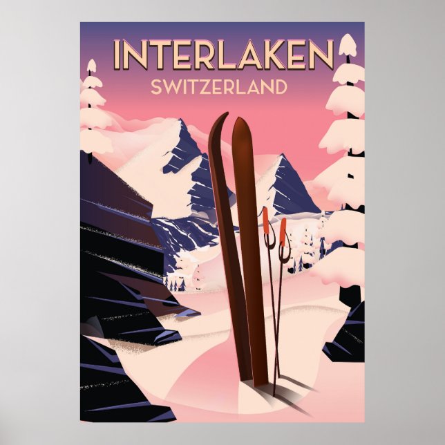 Interlaken Suisse poster voyage ski. (Devant)