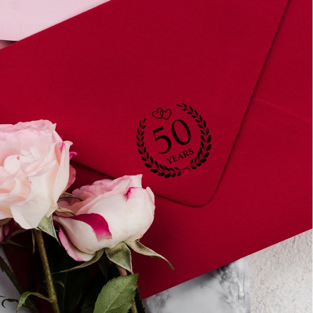 Interlocked Hearts Wreath 50th Wedding Anniversary Permastempel (Von Creator hochgeladen)