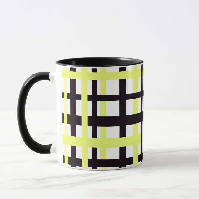 Interlocking Stripes Black White Yellow Tasse (Links)