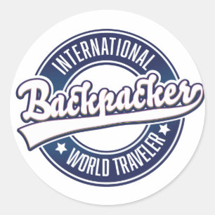 International Backpacker Word Traveler Logo Runder Aufkleber