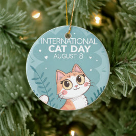 International Cat Day Cute Whimsical Cat Art Keramik Ornament