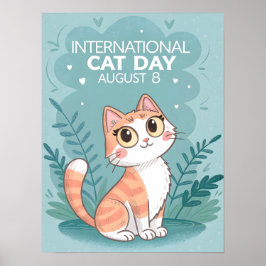 International Cat Day Cute Whimsical Cat Art Poster