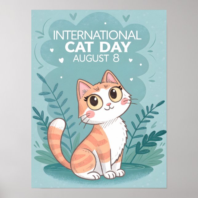 International Cat Day Cute Whimsical Cat Art Poster (Vorne)