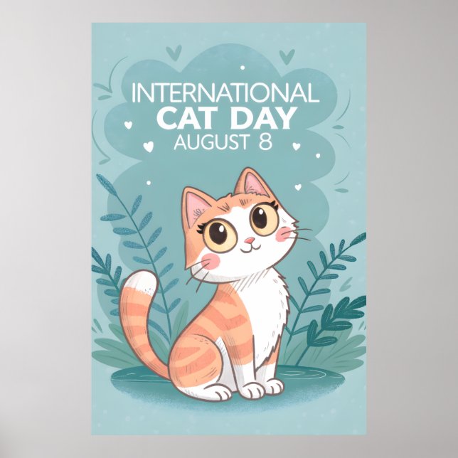 International Cat Day Cute Whimsical Cat Art Poster (Vorne)