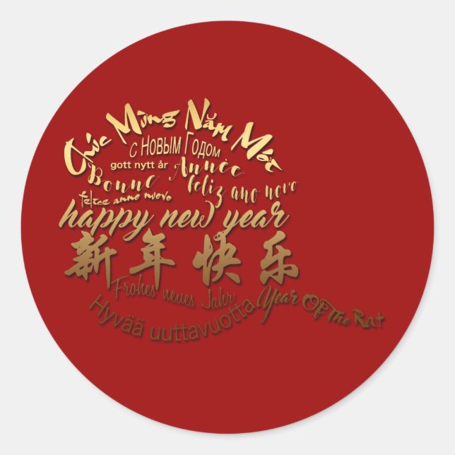 International Gold Wishings Rat New Year 2020 Roun Runder Aufkleber (Vorderseite)