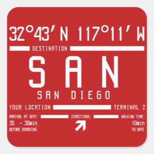 International IATA Airport Code San Diego Quadratischer Aufkleber