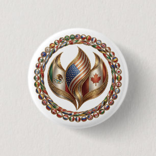 International Unity Flame with World Flags Emblem  Button