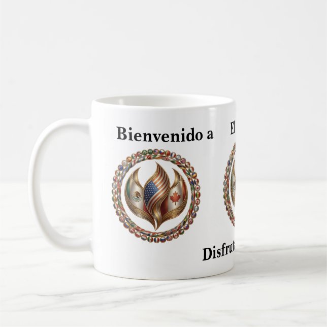 International Unity Flame with World Flags Emblem  Kaffeetasse (Links)