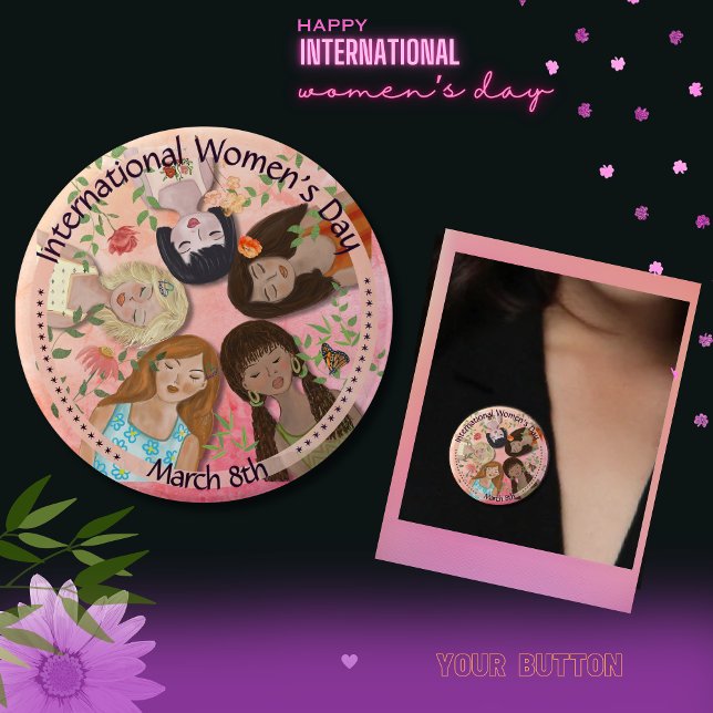 Internationale Frauentage Rosa Feminine Portraits Button (International Women's Day Pink Feminine Portraits Button)