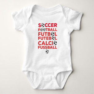 Internationale Fußballnamen-Typografie Rot Sport Baby Strampler