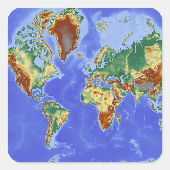 Internationale Karte für das Weltgebiet Quadratischer Aufkleber (Vorderseite)