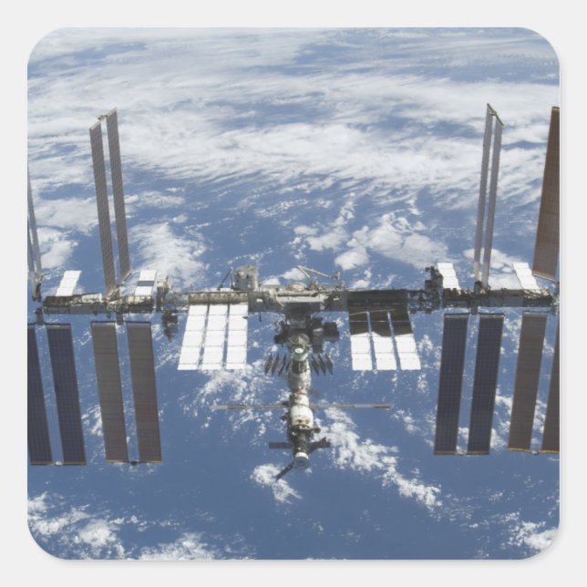 Internationale Raumstation im Orbit 2 Quadratischer Aufkleber (Vorderseite)