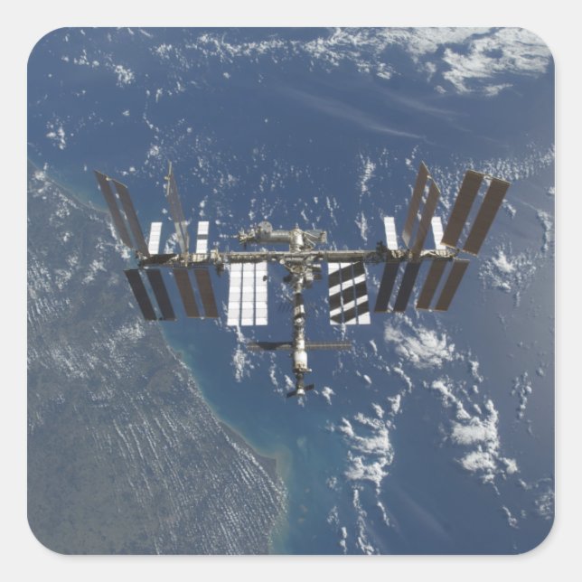 Internationale Raumstation im Orbit 3 Quadratischer Aufkleber (Vorderseite)