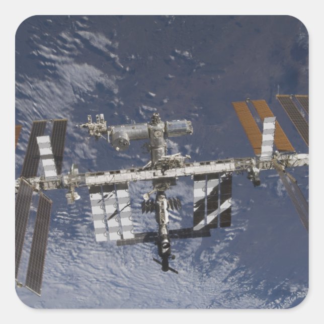 Internationale Raumstation im Orbit Quadratischer Aufkleber (Vorderseite)
