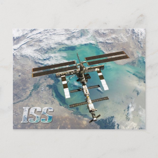 Internationale Raumstation (ISS) und Erde Postkarte (Vorderseite)