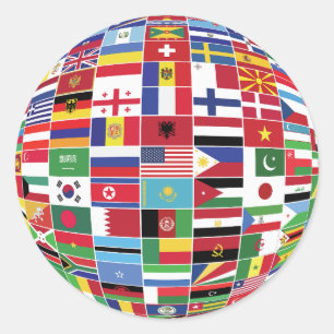 Internationale Welt mit Länderflaggen Runder Aufkleber