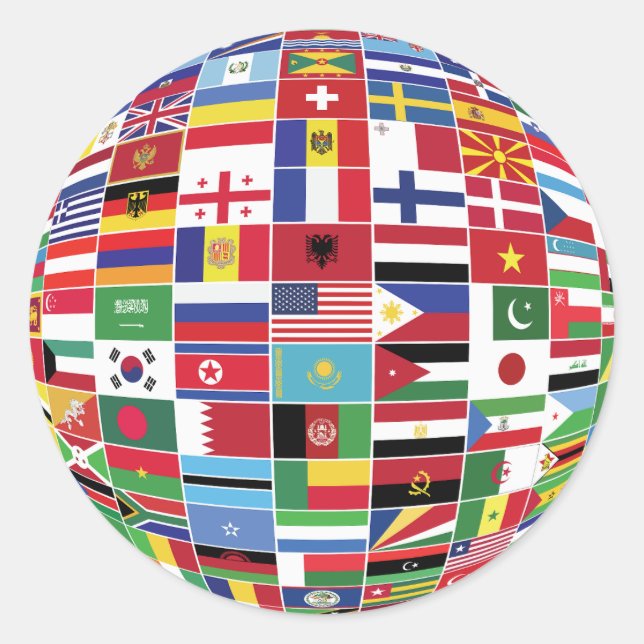 Internationale Welt mit Länderflaggen Runder Aufkleber (Vorderseite)