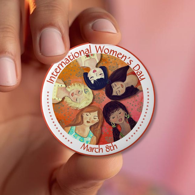 Internationaler Frauentag - Bild eines vielfältige Button (International Women's Day painted Diverse Portrait Button)