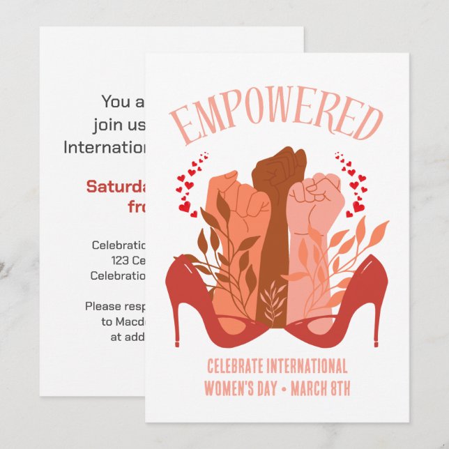 Internationaler Frauentag EMPOWERED Fists Stiletto Einladung (Vorne/Hinten)
