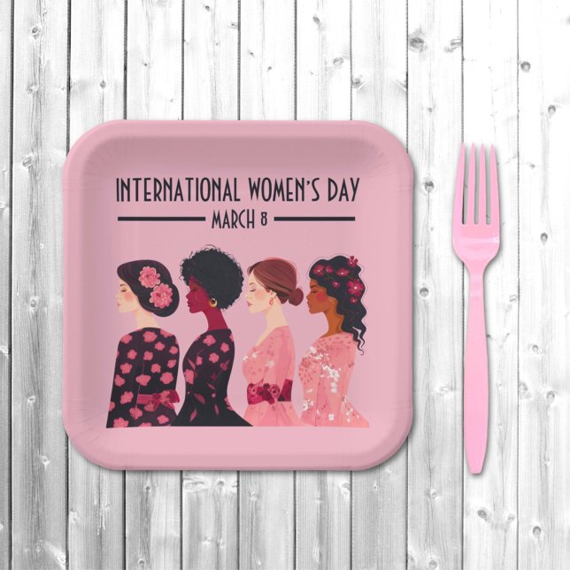 Internationaler Frauentag Globale Frauen rosa Blüt Pappteller (Von Creator hochgeladen)