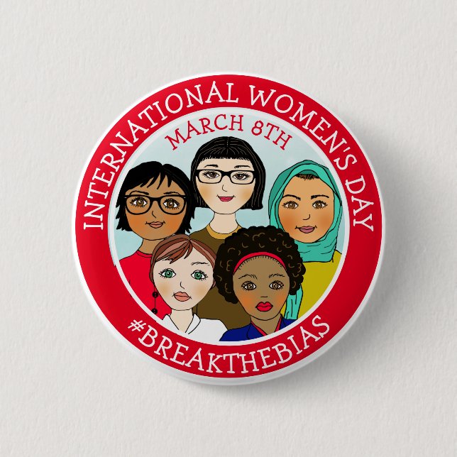 Internationaler Frauentag März 8. Button (Vorderseite)
