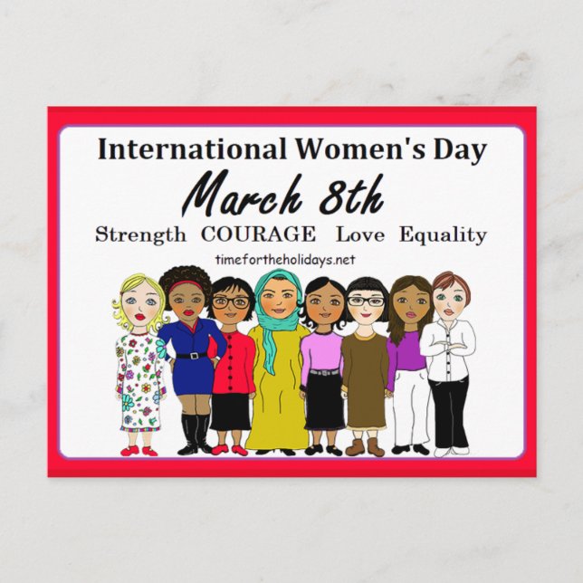 Internationaler Frauentag März 8. Postkarte (Vorderseite)