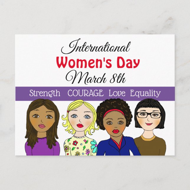 Internationaler Frauentag März 8. Postkarte (Vorderseite)