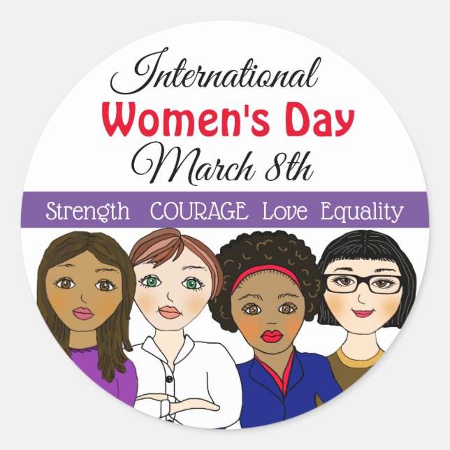 Internationaler Frauentag März 8. Runder Aufkleber (Vorderseite)
