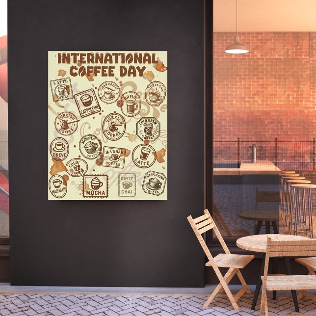 Internationaler Kaffeetag Vintage Briefmarke Poster (Von Creator hochgeladen)