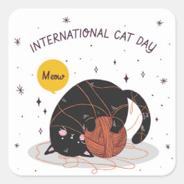 Internationaler Tag der Katze Quadratischer Aufkleber