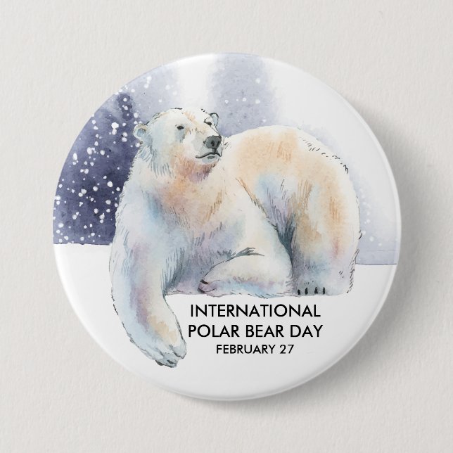 Internationaler Tag des Polarbären, Aquarellfarben Button (Vorderseite)