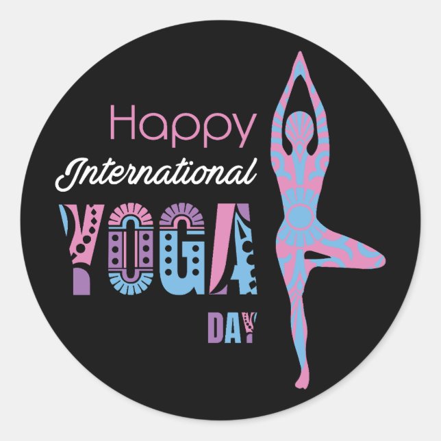 Internationaler Yogatag Runder Aufkleber (Vorderseite)