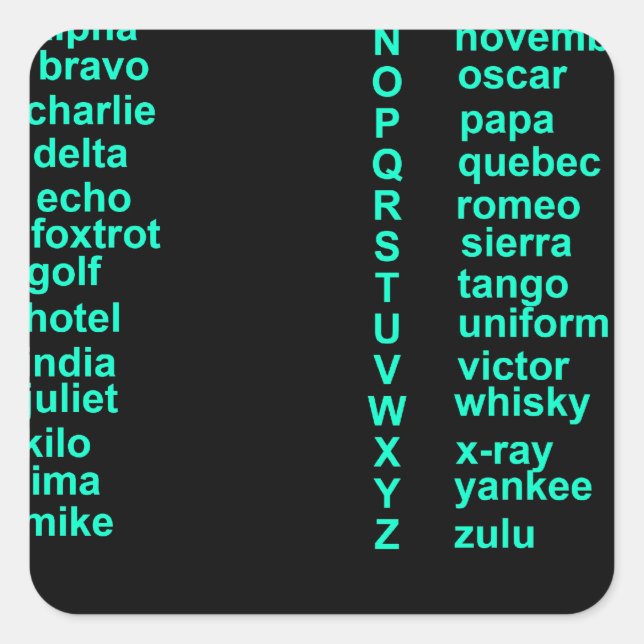 Internationales Alphabet Quadratischer Aufkleber (Vorderseite)
