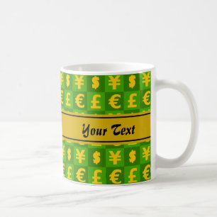 Internationales Geld Währungssymbole Muster Kaffeetasse
