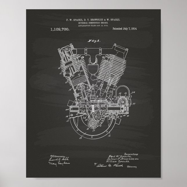 Interner Verbrennungs-Motor 1914 Patentkhalkboard Poster (Vorne)