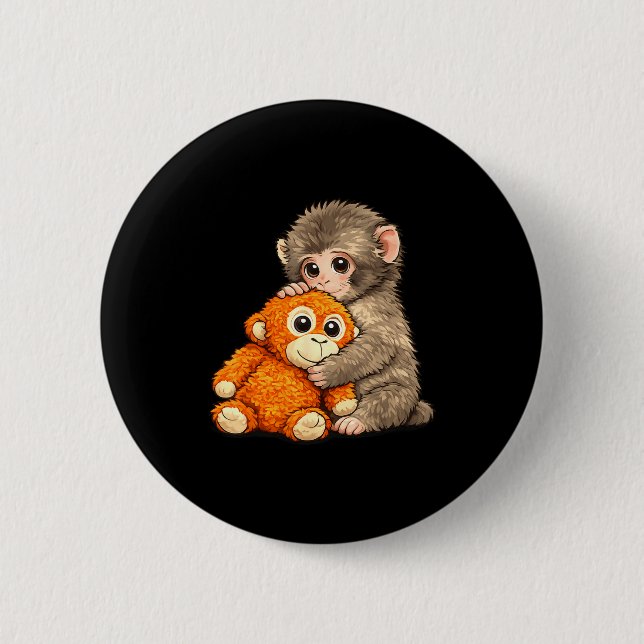 Internet-Meme Punch-Affe mit Teddybär kuschelt Button (Vorderseite)