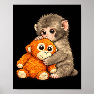 Internet-Meme Punch-Affe mit Teddybär kuschelt Poster