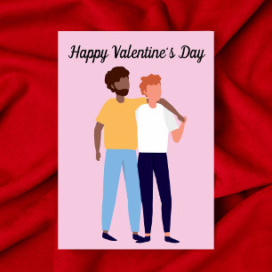 Interrassiales schwules Paar zwei Männer Valentins Karte