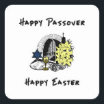 Interreligiöser Pessach und Ostern Quadratischer Aufkleber<br><div class="desc">Herzlichen Glückwunsch zum Interreligiösen Pessach und zu Ostern für Familien,  die jüdische und Ostern-Feiertage feiern.</div>