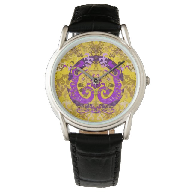 Intersex Pride Flag Farben Dragon Damask Armbanduhr (Vorderseite)