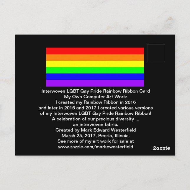 Interwoven LGBT Gay Pride Rainbow Ribbon! Postkarte (Rückseite)