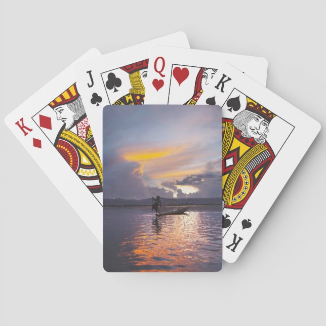 Intha Fischerbein-Ruderbootfischen mit Netz Spielkarten (Rückseite)