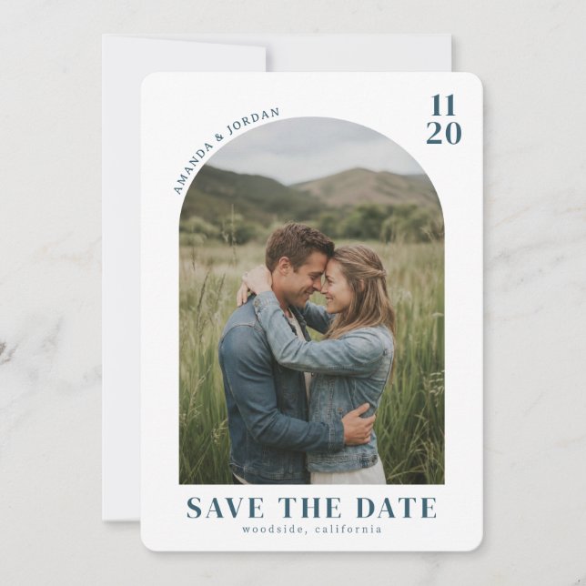 Intime Blaue Rustikale Fotografie Save The Date (Vorderseite)
