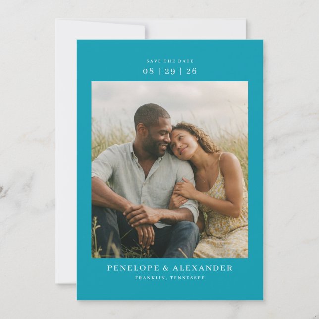 Intime moderne Teal-Foto Save The Date (Vorderseite)