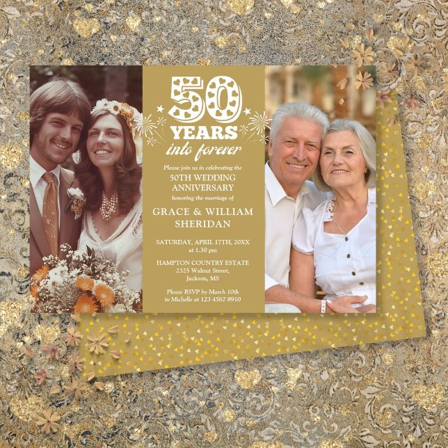 Into Forever 50. Hochzeitstag 2 Foto Einladung (Into Forever 50th Wedding Anniversary 2 Photo Invitation)