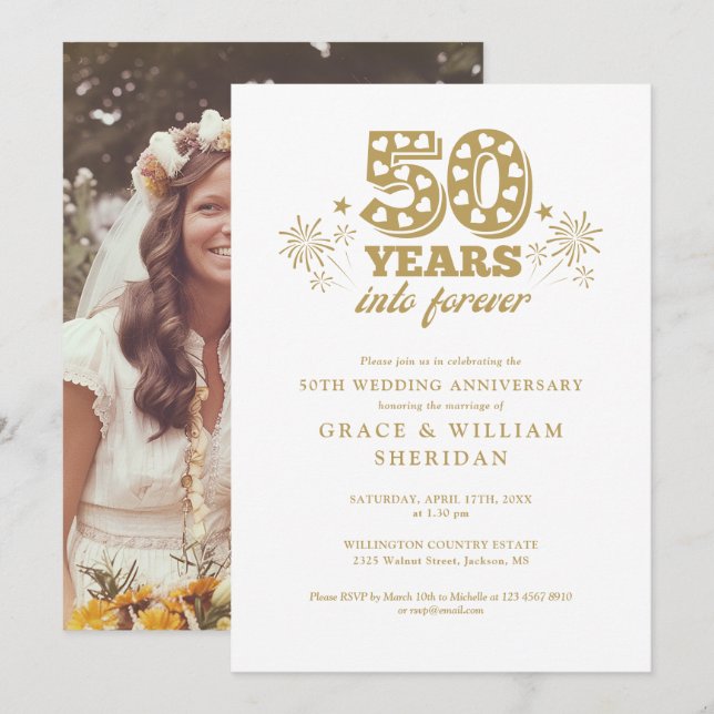 Into Forever 50th Wedding Anniversary Foto Einladung (Vorne/Hinten)