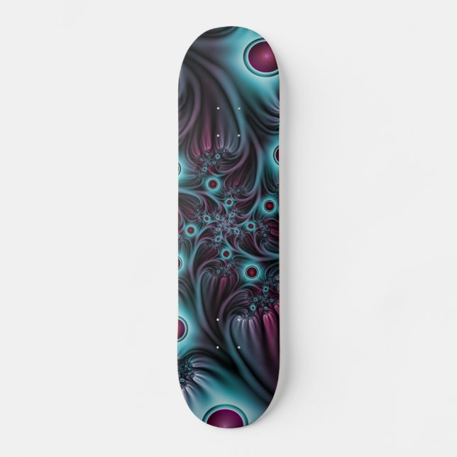 Into the Depth Blue Pink Abstract Fractal Art Skateboard (Vorderseite)