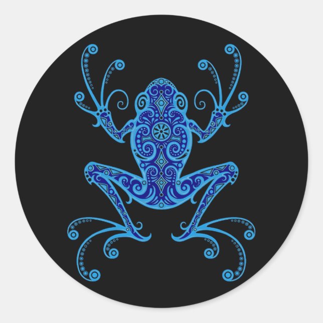 Intricate Blue and Black Tree Frog Runder Aufkleber (Vorderseite)