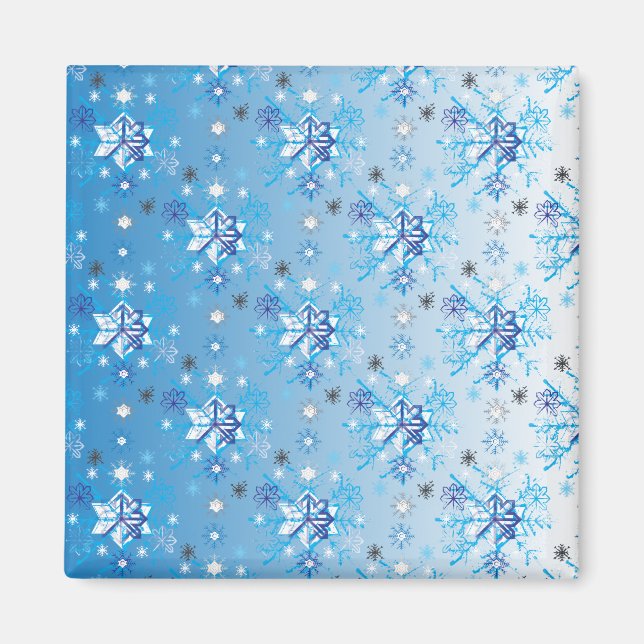 Intricate blue and white stars and snowflakes magnet (Vorne)